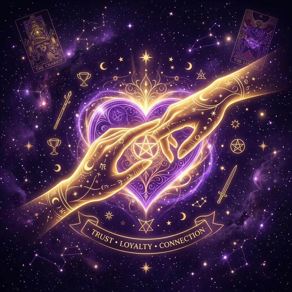 Ilustración esotérica profesional sobre: el secreto para fidelizar clientes en consultas de tarot online. Guía visual para tarotistas y videntes profesionales.