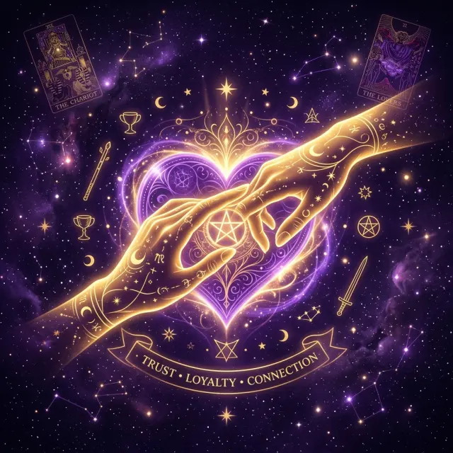 Ilustración esotérica profesional sobre: el secreto para fidelizar clientes en consultas de tarot online. Guía visual para tarotistas y videntes profesionales.
